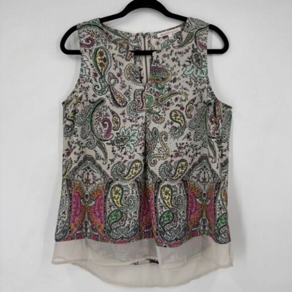 Daniel Rainn Women Sleeveless Paisley Floral Colorful Chiffon Blouse Medium Whit - Picture 14 of 16